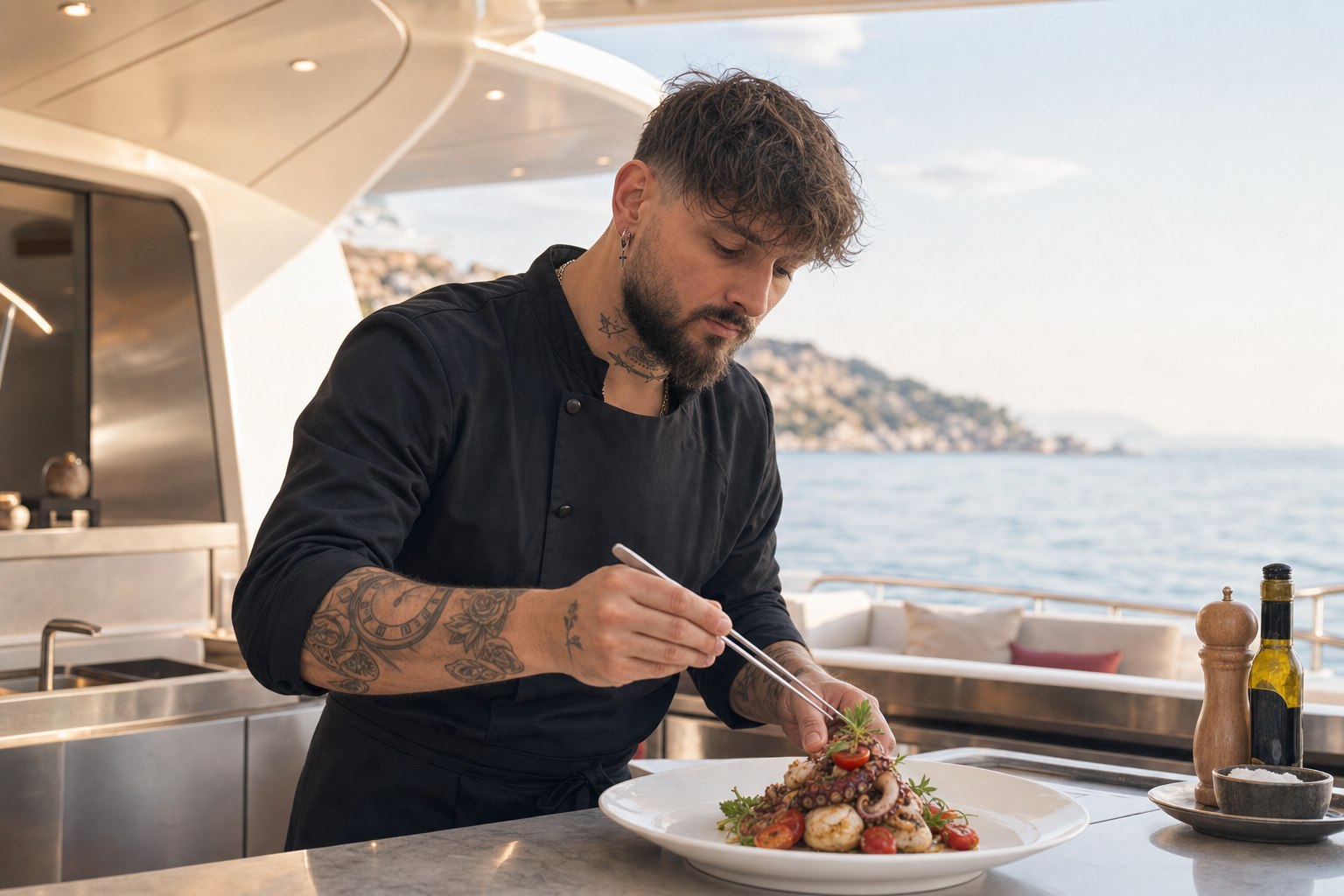 Stjepan plating a course aboard a private yacht